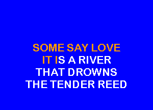 SOME SAY LOVE
IT IS A RIVER
THAT DROWNS
THETENDER REED

g