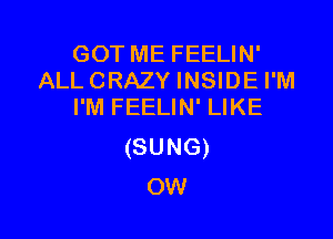 GOT ME FEELIN'
ALL CRAZY INSIDE I'M
I'M FEELIN' LIKE

(SUNG)
ow