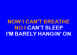 NOW I CAN'T BREATHE

NO I CAN'T SLEEP
I'M BARELY HANGIN' ON