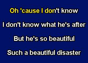 Oh 'cause I don't know
I don't know what he's after
But he's so beautiful

Such a beautiful disaster