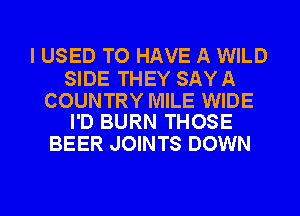 I USED TO HAVE A WILD

SIDE THEY SAY A

COUNTRY MILE WIDE
I'D BURN THOSE

BEER JOINTS DOWN

g