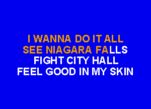 IWANNA D0 ITALL
SEE NIAGARA FALLS

FIGHT CITY HALL
FEEL GOOD IN MY SKIN