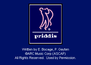 Wrtten by E, Bocage, P Gayten
(QARC MUSIC Corp (ASCAP)
Al R-gtts Reserved Used by Petms Sm