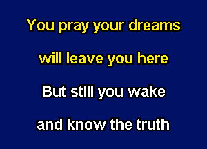 You pray your dreams

will leave you here

But still you wake

and know the truth