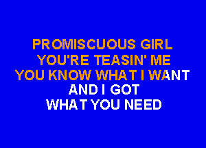 PROMISCUOUS GIRL

YOU'RE TEASIN' ME

YOU KNOW WHAT I WANT
ANDI GOT

WHAT YOU NEED