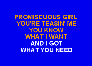 PROMISCUOUS GIRL
YOU'RE TEASIN' ME

YOU KNOW

WHAT I WANT
ANDI GOT
WHATYOU NEED