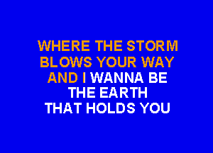 WHERE THE STORM
BLOWS YOUR WAY

AND I WANNA BE
THE EARTH

THAT HOLDS YOU