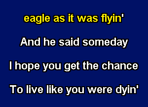 eagle as it was flyin'
And he said someday
I hope you get the chance

To live like you were dyin'