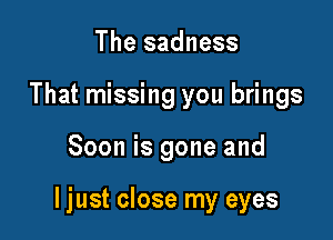 The sadness
That missing you brings

Soon is gone and

ljust close my eyes