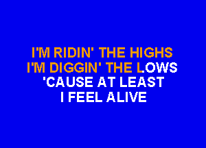 I'M RIDIN' THE HIGHS
I'M DIGGIN' THE LOWS

'CAUSE AT LEAST
I FEEL ALIVE