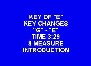 KEY OF E
KEY CHANGES

IIGII - IIEII

TIME 3291
8 MEASURE
INTRODUCTION