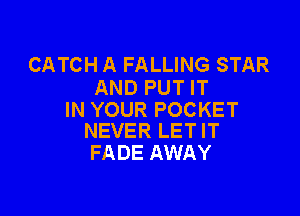 CATCH A FALLING STAR
AND PUT IT

IN YOUR POCKET
NEVER LET IT

FADE AWAY