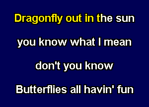 Dragonfly out in the sun

you know what I mean

don't you know

Butterflies all havin' fun