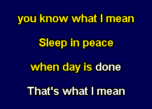 you know what I mean

Sleep in peace

when day is done

That's what I mean