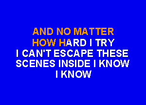 AND NO MATTER

HOW HARD I TRY

I CAN'T ESCAPE THESE
SCENES INSIDE I KNOW

I KNOW