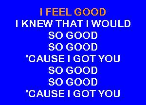 IFEELGOOD
I KNEW THAT I WOULD
SOGOOD
SOGOOD
'CAUSEIGOTYOU
SOGOOD

SO GOOD
'CAUSE I GOT YOU I