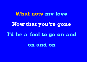 What now my love

Now that you're gone

I'd be a fool to go on and

on and. on