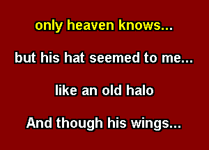 only heaven knows...
but his hat seemed to me...

like an old halo

And though his wings...