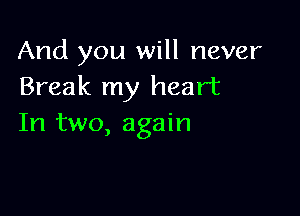 And you will never
Break my heart

In two, again
