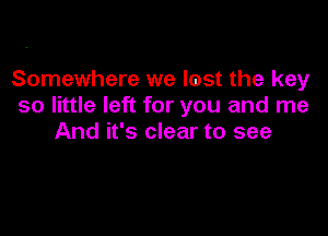 Somewhere we lost the key
so little left for you and me

And it's clear to see