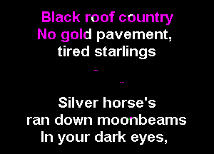 Black roof country
No gold pavement,
tired starlings

Silver horse's
ran down moonbeams
In your dark eyes,