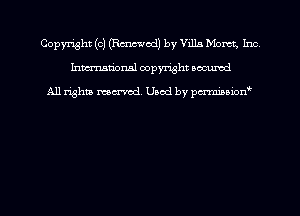 Copyright (c) (Rmod) by V1115 Monet, Inc
hmmdorml copyright nocumd

All rights macrmd Used by pmown'