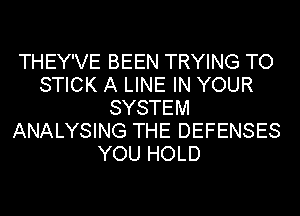 THEY'VE BEEN TRYING TO
STICK A LINE IN YOUR
SYSTEM
ANALYSING THE DEFENSES
YOU HOLD