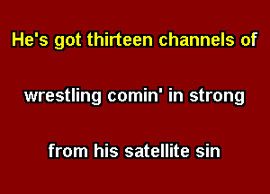 He's got thirteen channels of

wrestling comin' in strong

from his satellite sin