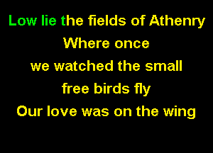 Low lie the fields of Athenry
Where once
we watched the small
free birds fly

Our love was on the wing