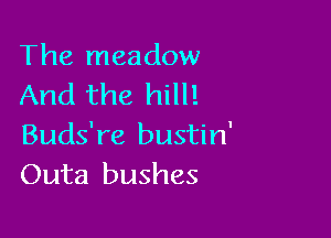 The meadow
And the hill!

Buds're bustin'
Outa bushes