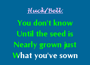 H Benz

You don't know
Until the seed is
Nearly grown just
What you've sown