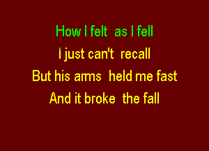 How I felt as I fell
I just can't recall

But his aims held me fast
And it broke the fall