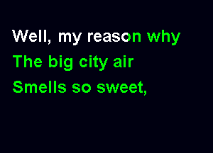 Well, my reason why
The big city air

Smells so sweet,