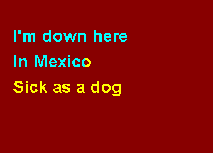 I'm down here
In Mexico

Sick as a dog