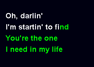 Oh, darlin'
I'm startin' to find

You're the one
I need in my life