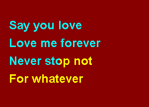 Say you love
Love me forever

Never stop not
For whatever