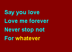 Say you love
Love me forever

Never stop not
For whatever