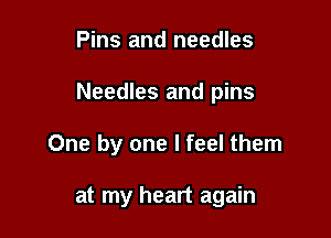 Pins and needles

Needles and pins

One by one I feel them

at my heart again