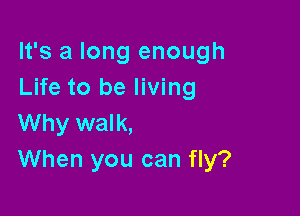 It's a long enough
Life to be living

Why walk,
When you can fly?