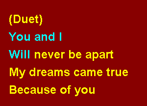 (Duet)
You and I

Will never be apart
My dreams came true
Because of you