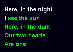 Here, in the night
I see the sun

Here, in the dark
Our two hearts
Are one
