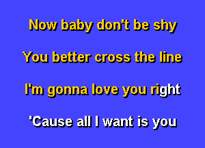 Now baby don't be shy

You better cross the line

I'm gonna love you right

'Cause all I want is you