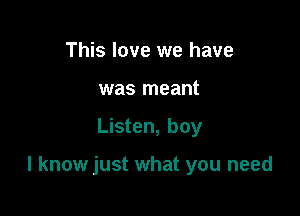 This love we have
was meant

Listen, boy

I know just what you need