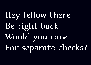 Hey fellow there
Be right back

Would you care
For separate checks?