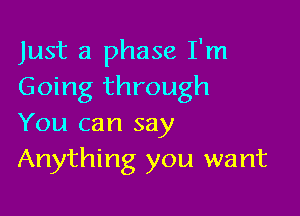 Just a phase I'm
Going through

You can say
Anything you want