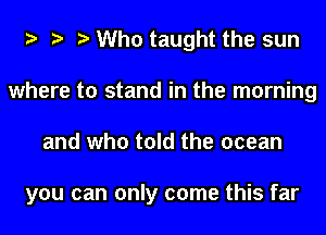 e e e Who taught the sun
where to stand in the morning
and who told the ocean

you can only come this far