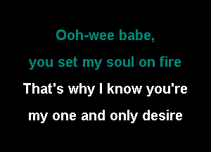 Ooh-wee babe,

you set my soul on fire

That's why I know you're

my one and only desire