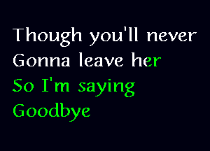 Though you'll never
Gonna leave her

So I'm saying
Goodbye