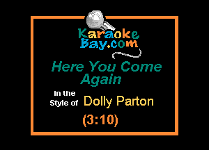 Kafaoke.
Bay.com
N

Here You Come
Again

In the

Style 01 Dolly Parton
(3210)