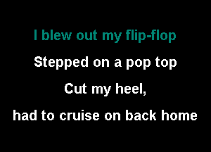 I blew out my flip-flop

Stepped on a pop top

Cut my heel,

had to cruise on back home